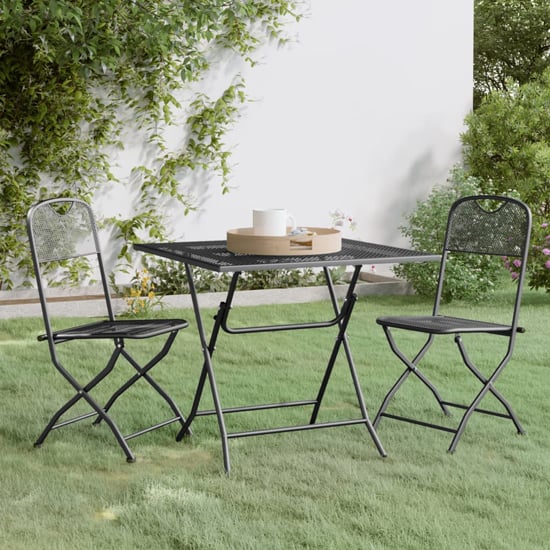 Product photograph of Galax Large Square Metal Mesh 3 Piece Dining Set In Anthracite from Furniture in Fashion