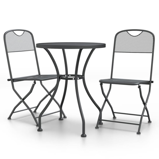Galax Small Round Metal Mesh 3 Piece Dining Set In Anthracite