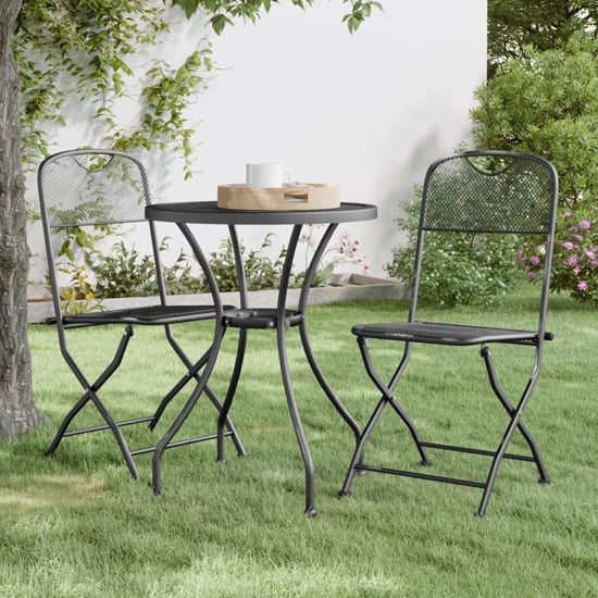 Product photograph of Galax Small Round Metal Mesh 3 Piece Dining Set In Anthracite from Furniture in Fashion