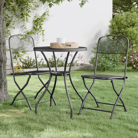 Product photograph of Galax Small Round Metal Mesh 3 Piece Dining Set In Anthracite from Furniture in Fashion