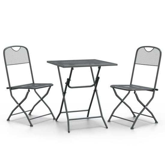 Galax Small Square Metal Mesh 3 Piece Dining Set In Anthracite