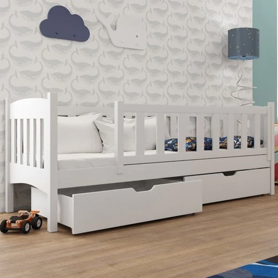 Read more about Galax wooden single bed with storage in matt white