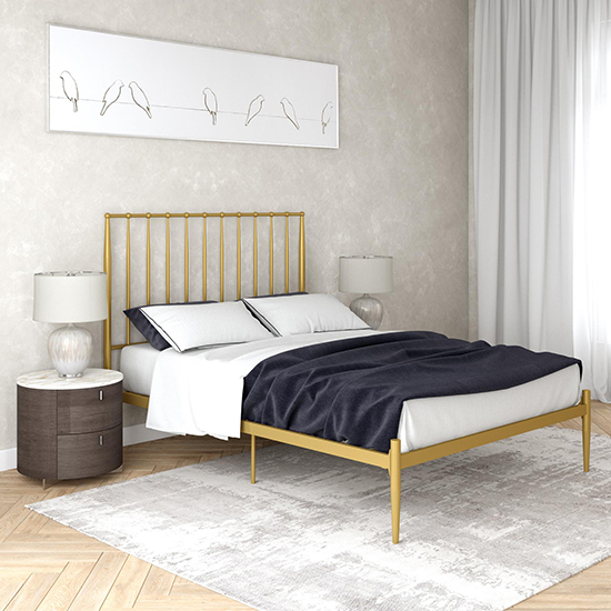 Product photograph of Galdesa Modern Metal King Size Bed In Gold from Furniture in Fashion