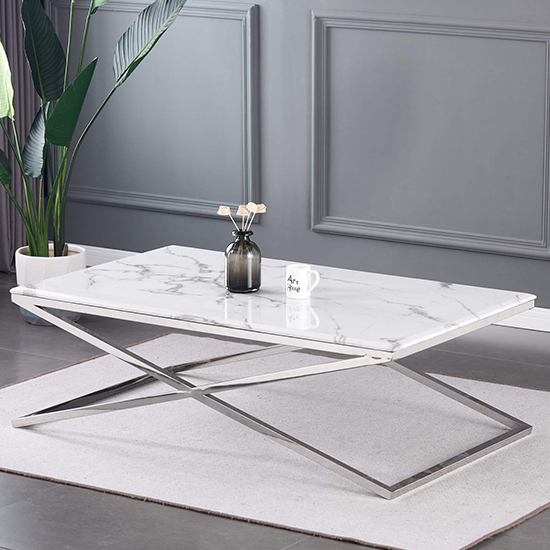 Galea White Marble Effect Coffee Table With Steel Frame