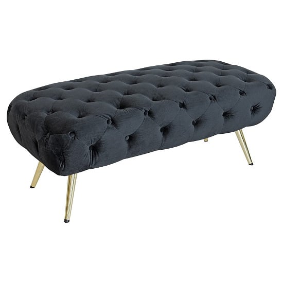 Galen Fabric Dining Bench In Black With Gold Metal Legs