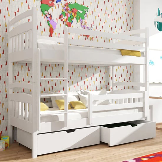 Photo of Galena bunk bed with storage in matt white with bonnell mattresses