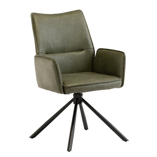 Galena Faux Leather Dining Armchair In Green With Black Legs
