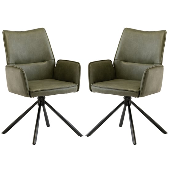 Read more about Galena green faux leather dining armchairs in pair