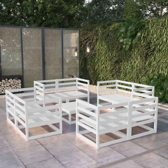 Product photograph of Galeno Solid Pinewood 9 Piece Garden Lounge Set In White from Furniture in Fashion