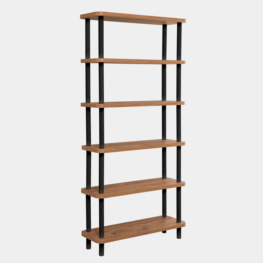 Galeo Wooden Shelving Unit With 5 Shelves In Atlantic Pine And Black