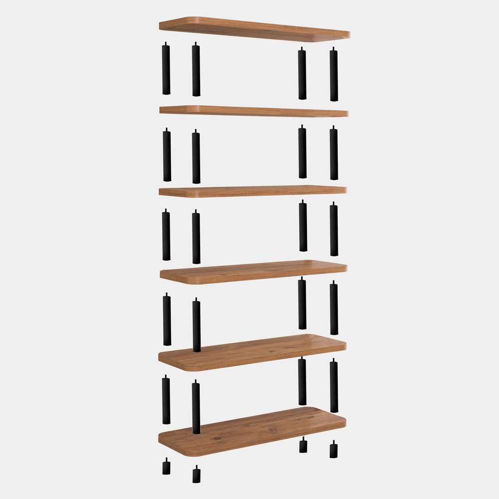 Galeo Wooden Shelving Unit With 5 Shelves In Atlantic Pine And Black