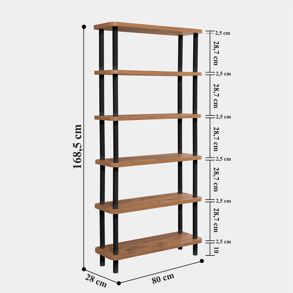 Galeo Wooden Shelving Unit With 5 Shelves In Atlantic Pine And Black