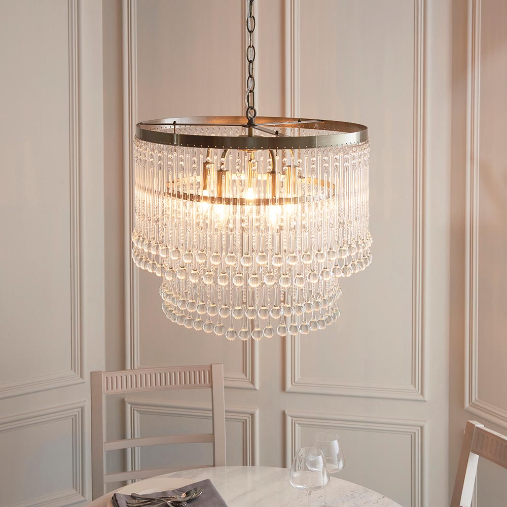 Galesburg 5 Light Glass Pendant Ceiling Light In Antique Brass