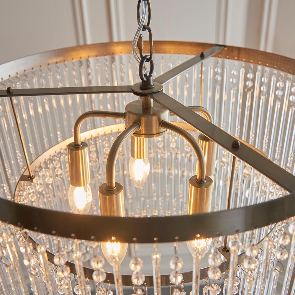 Galesburg 5 Light Glass Pendant Ceiling Light In Antique Brass