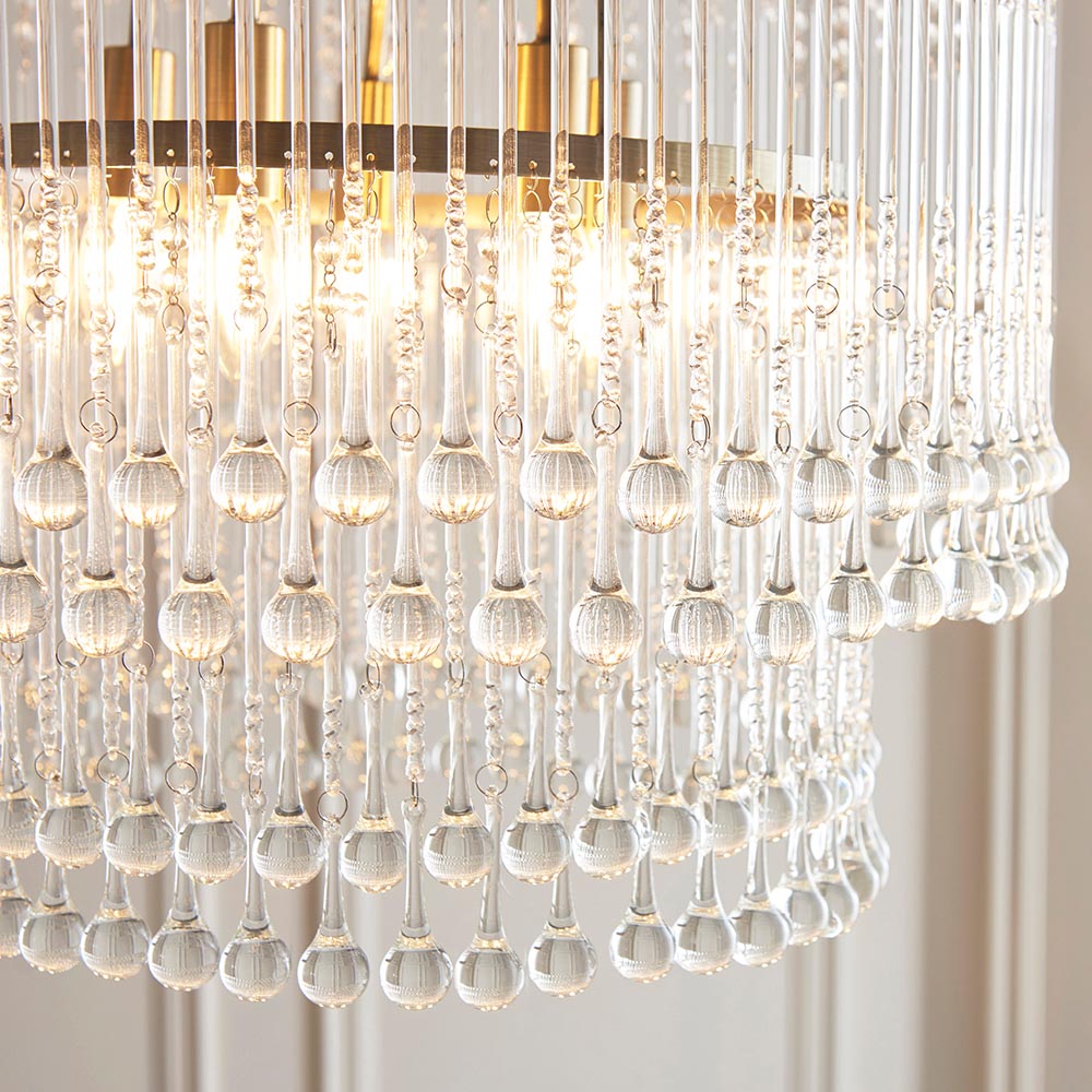 Galesburg 5 Light Glass Pendant Ceiling Light In Antique Brass
