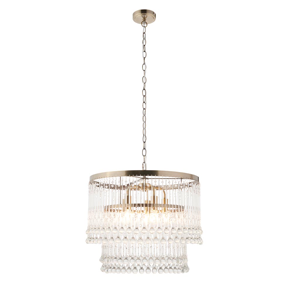 Galesburg 5 Light Glass Pendant Ceiling Light In Antique Brass
