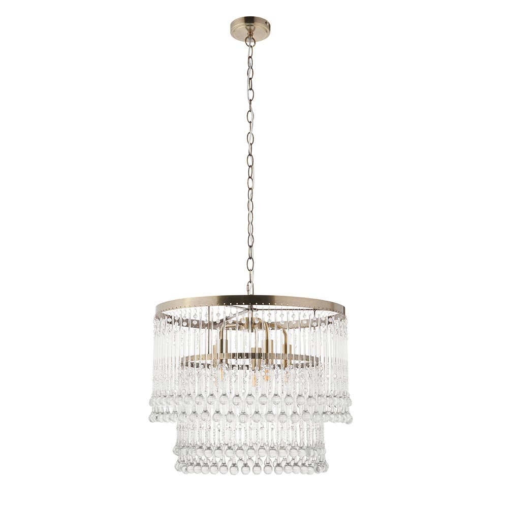 Galesburg 5 Light Glass Pendant Ceiling Light In Antique Brass