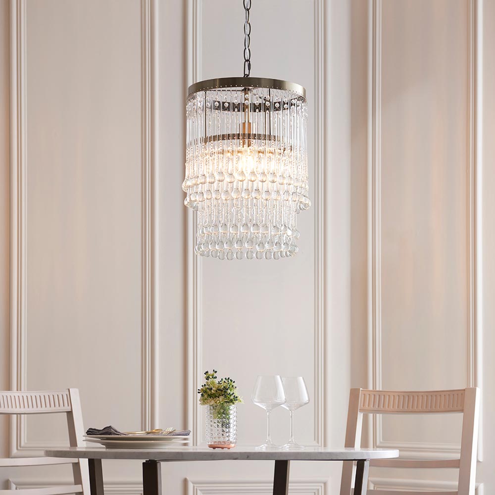 Galesburg Clear Glass Pendant Ceiling Light In Antique Brass