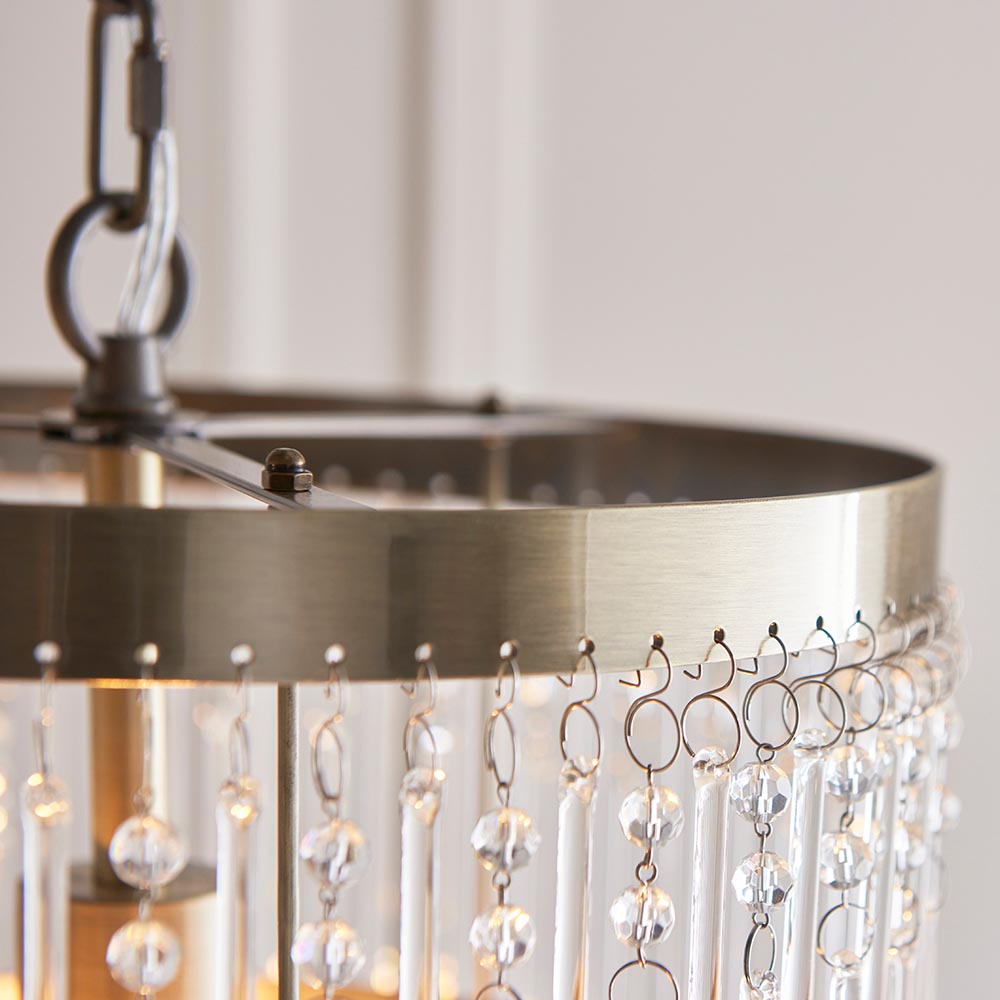 Galesburg Clear Glass Pendant Ceiling Light In Antique Brass