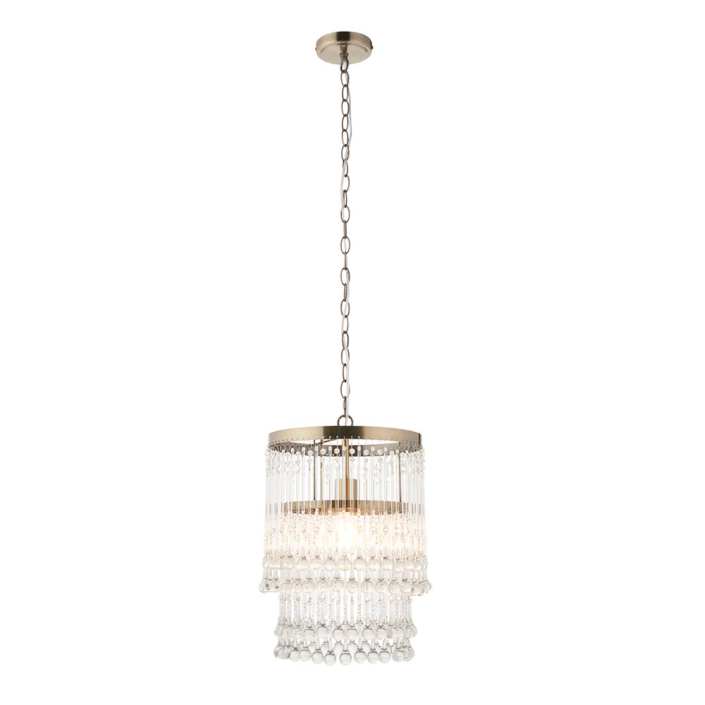 Galesburg Clear Glass Pendant Ceiling Light In Antique Brass