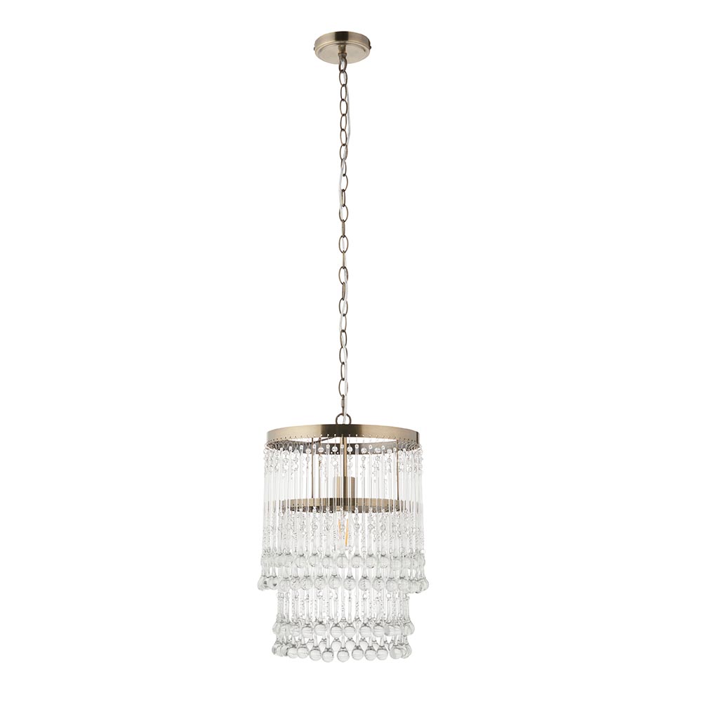 Galesburg Clear Glass Pendant Ceiling Light In Antique Brass