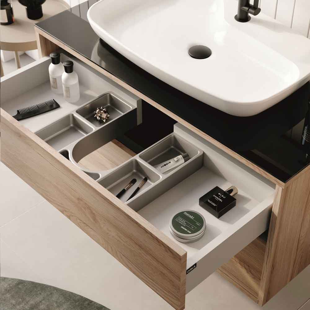Galia 1000mm Wooden Wall Mounted Vanity Unit & Basin with 2 Drawers in Oak
