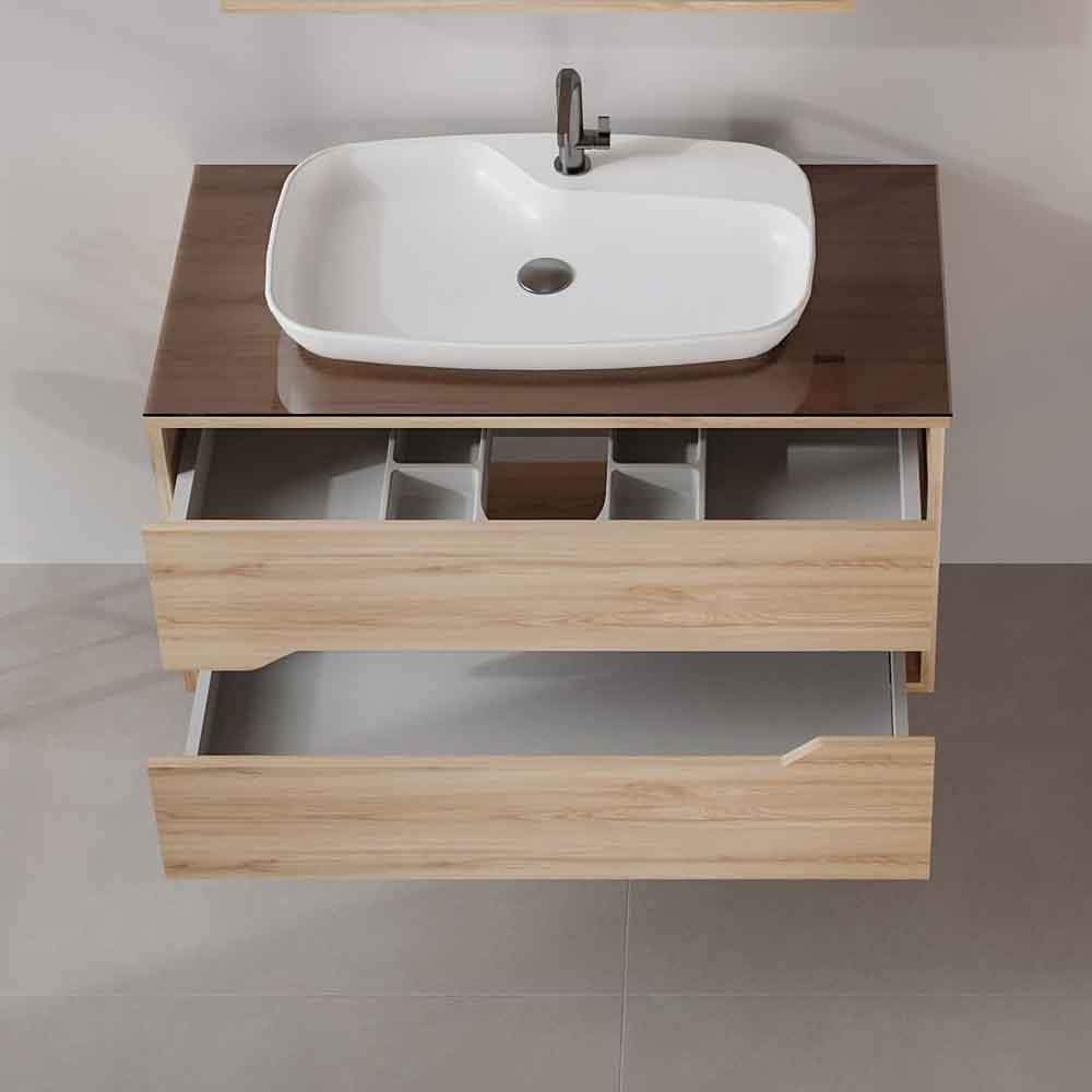 Galia 1000mm Wooden Wall Mounted Vanity Unit & Basin with 2 Drawers in Oak