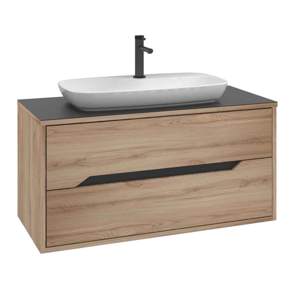 Galia 1000mm Wooden Wall Mounted Vanity Unit & Basin with 2 Drawers in Oak