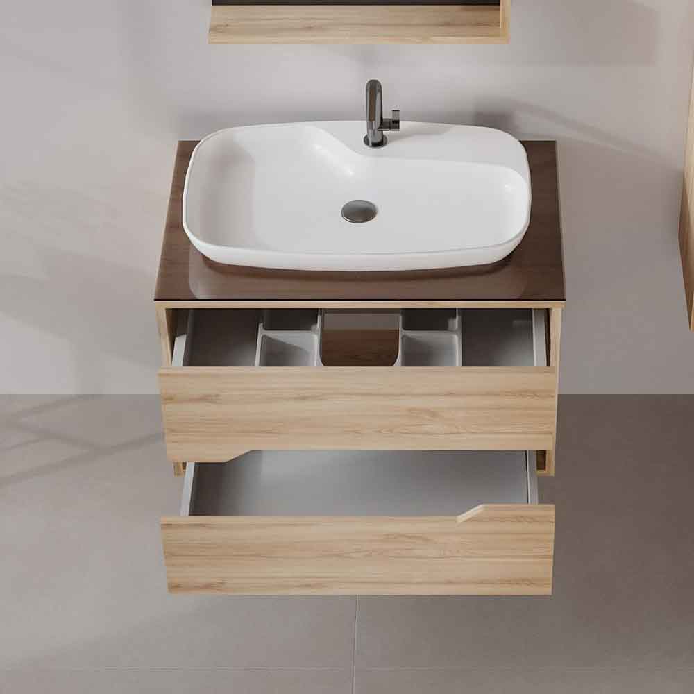 Galia 800mm Wooden Wall Mounted Vanity Unit & Basin with 2 Drawers in Oak