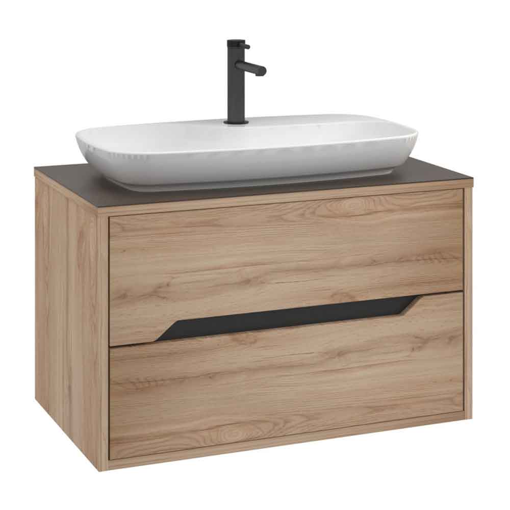 Galia 800mm Wooden Wall Mounted Vanity Unit & Basin with 2 Drawers in Oak