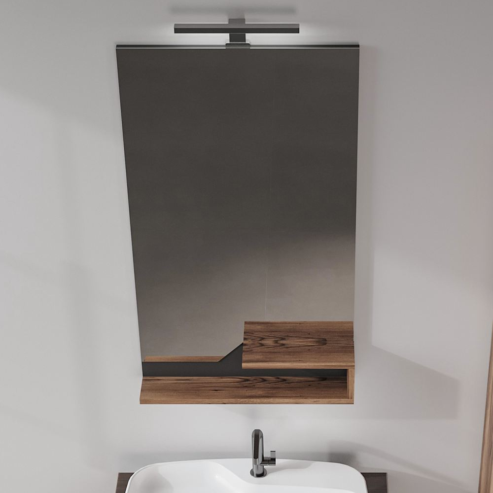 Galia Glass Bathroom Wall Mirror with Dark Walnut Wooden Frame and LED