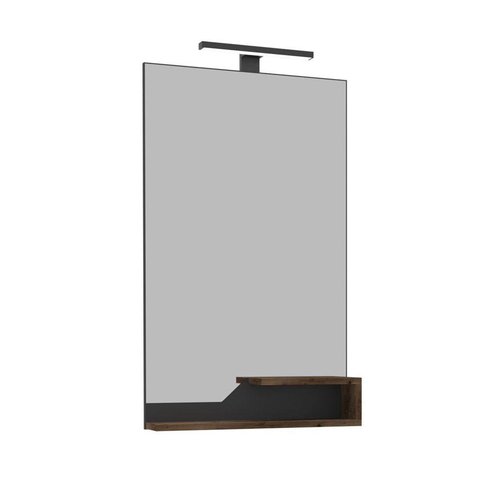 Galia Glass Bathroom Wall Mirror with Dark Walnut Wooden Frame and LED