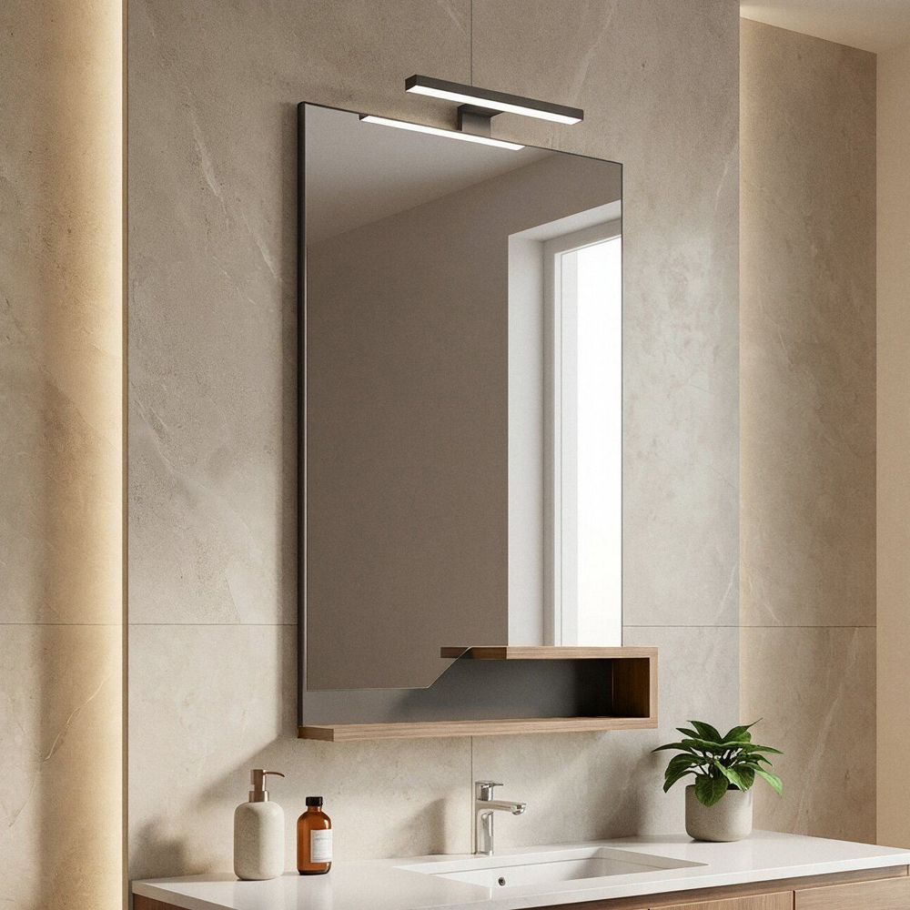 Galia Glass Bathroom Wall Mirror with Oak Wooden Frame and LED