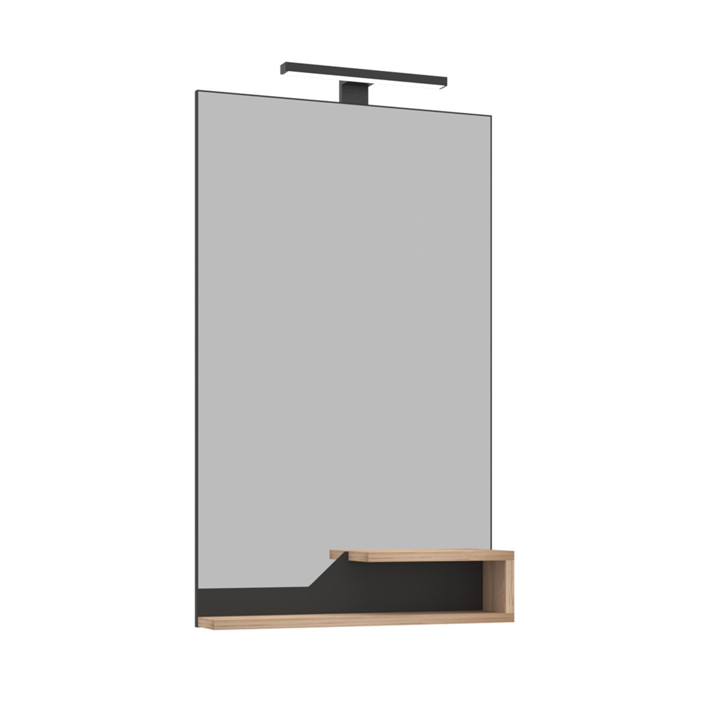 Galia Glass Bathroom Wall Mirror with Oak Wooden Frame and LED