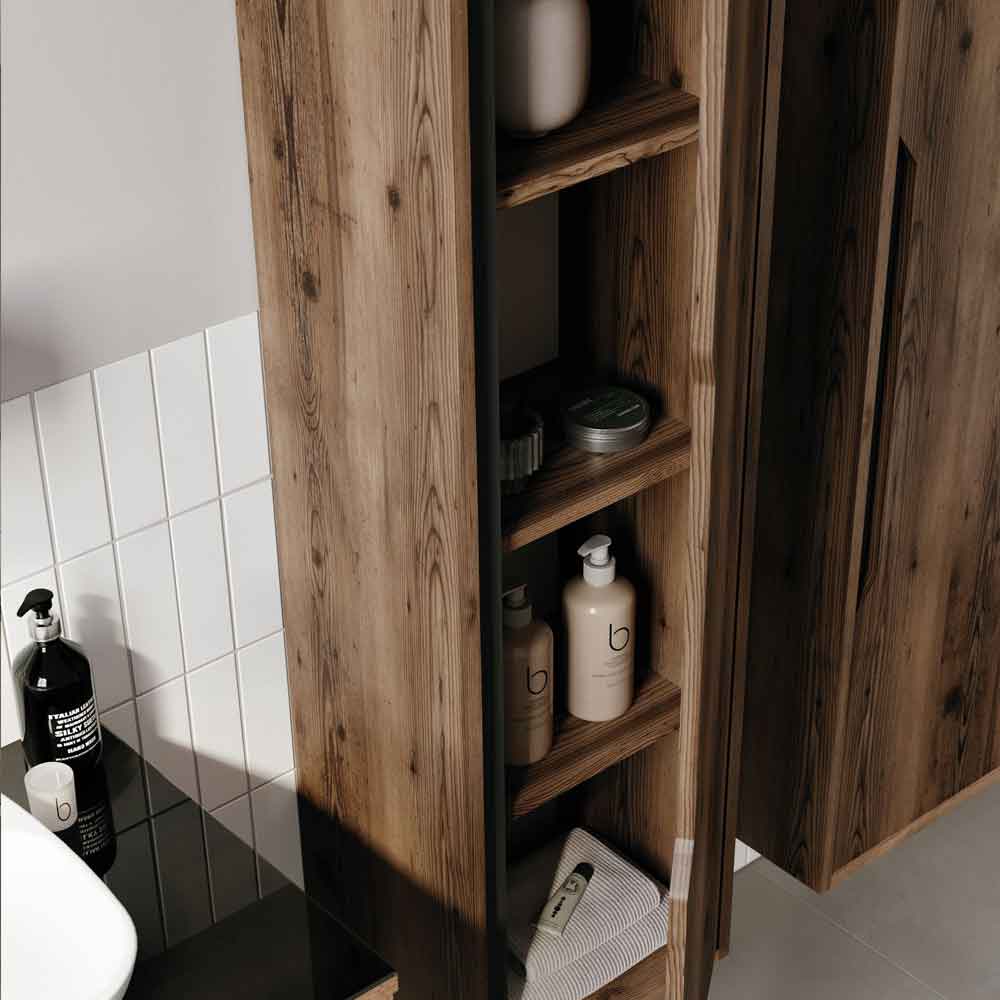 Galia Tall Wooden Bathroom Storage Cabinet in Dark Walnut