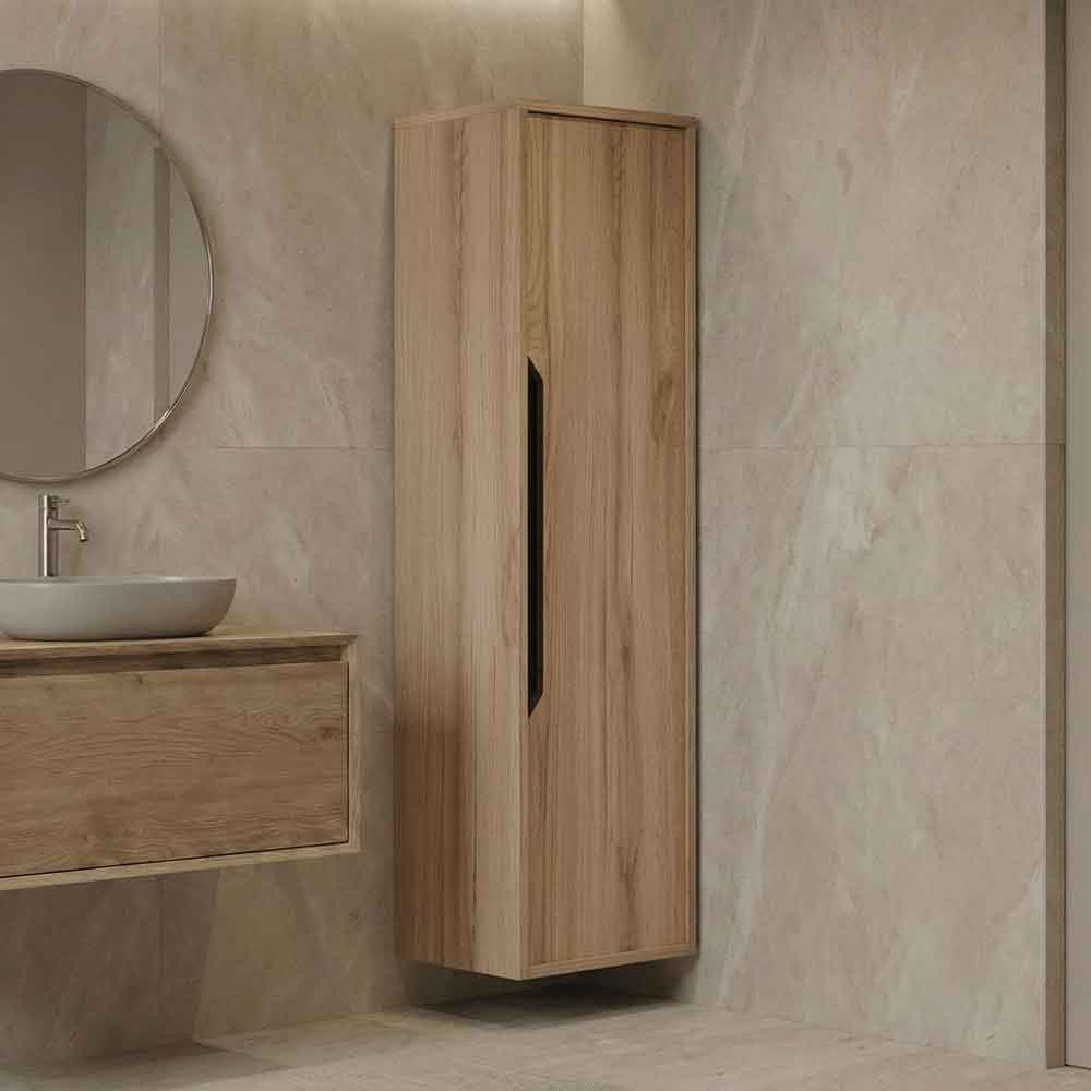 Galia Tall Wooden Bathroom Storage Cabinet in Oak