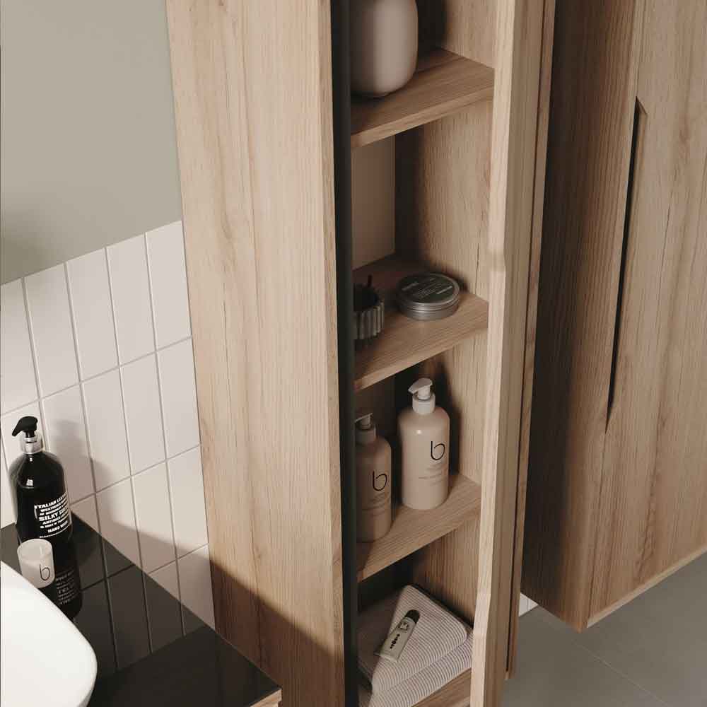 Galia Tall Wooden Bathroom Storage Cabinet in Oak