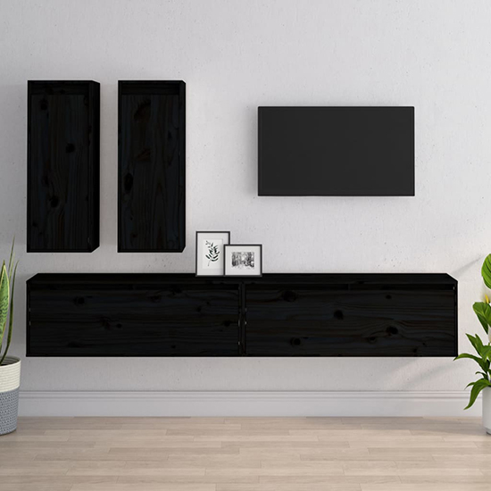 Read more about Galilee solid pinewood entertainment unit in black