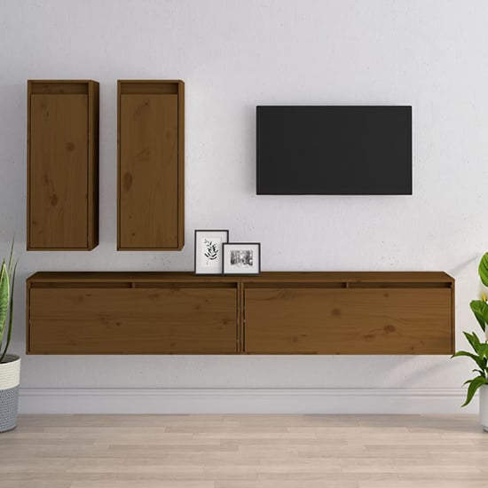Product photograph of Galilee Solid Pinewood Entertainment Unit In Honey Brown from Furniture in Fashion