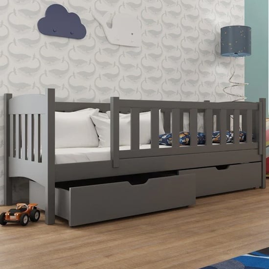 Gallio Wooden Single Bed In Graphite With Bonell Mattresses