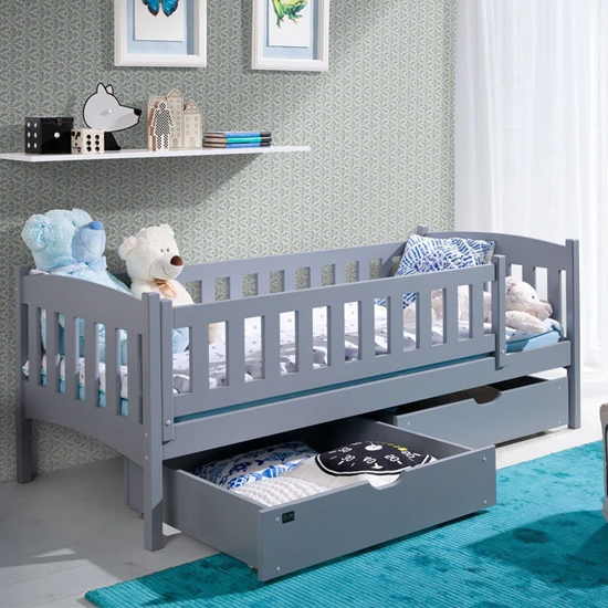 Gallio Wooden Single Bed In Matt Grey With Bonell Mattresses