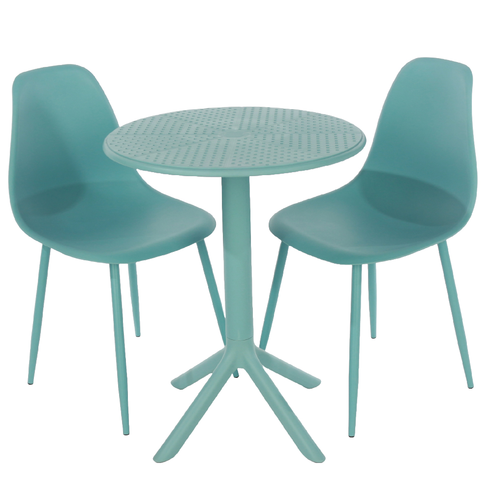 Gallipolis Plastic Bistro Dining Table With 2 Chairs In Blue