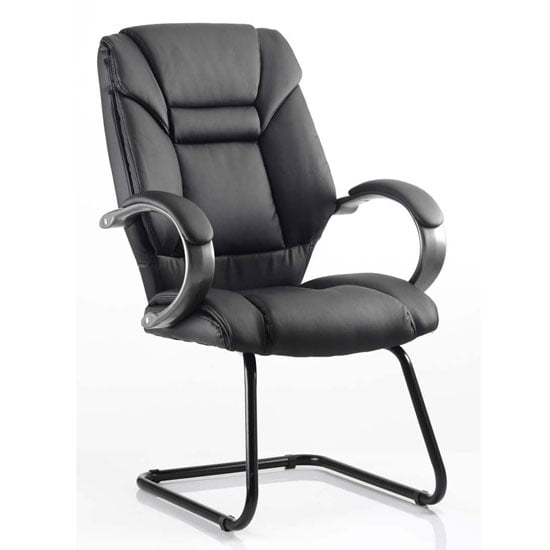 Galloway Leather Cantilever Visitor Chair In Black With Arms