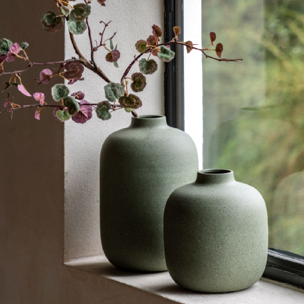 Galva Large Spun Aluminium Cast Vase In Olive