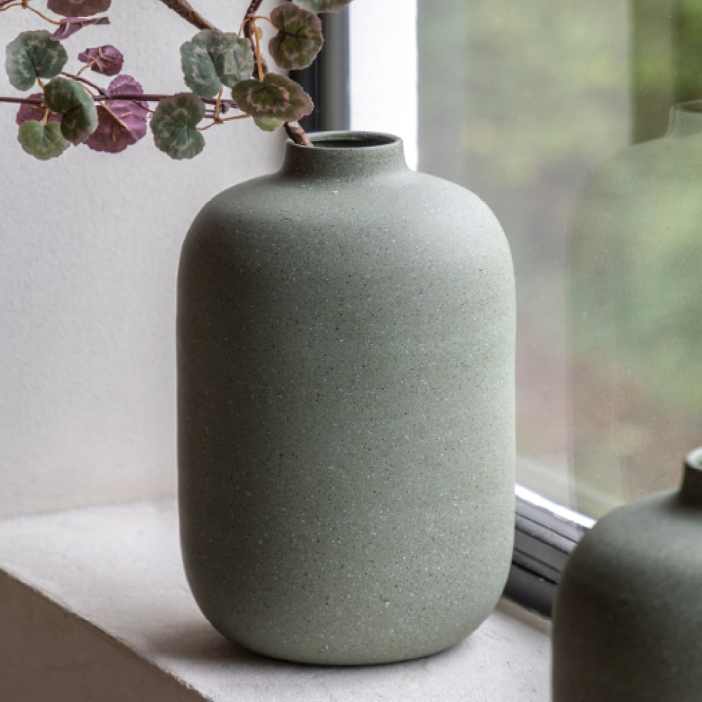 Galva Large Spun Aluminium Cast Vase In Olive