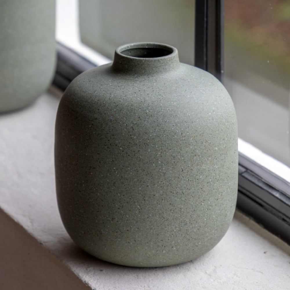Galva Small Spun Aluminium Cast Vase In Olive