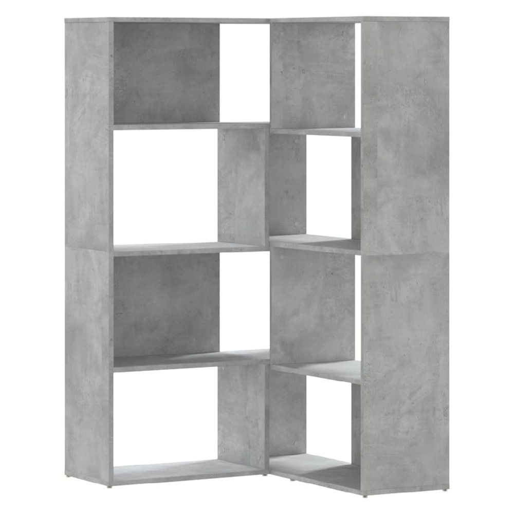 Galva Wooden Corner Bookcase With 8 Shelves In Concrete Grey