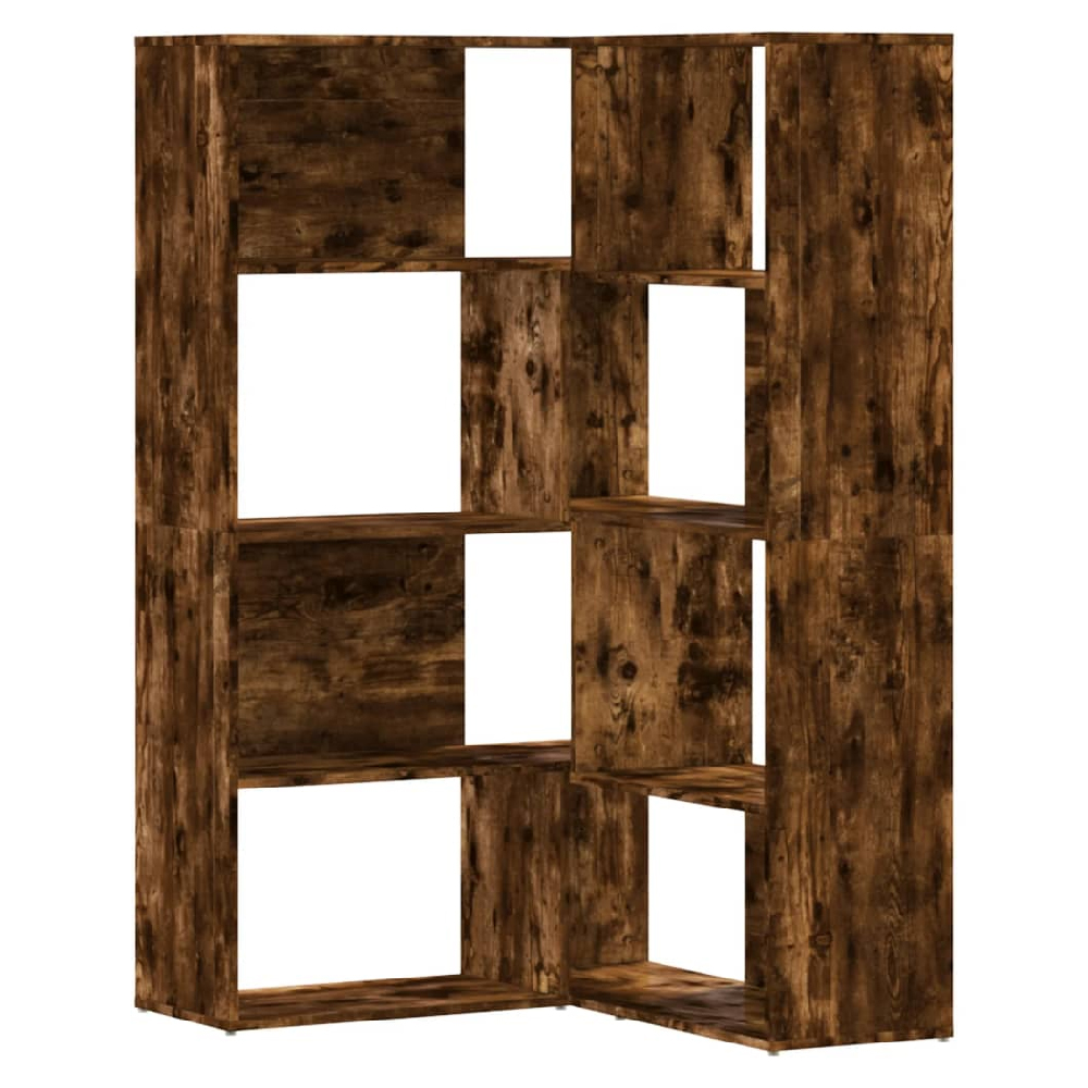 Galva Wooden Corner Bookcase With 8 Shelves In Smoked Oak