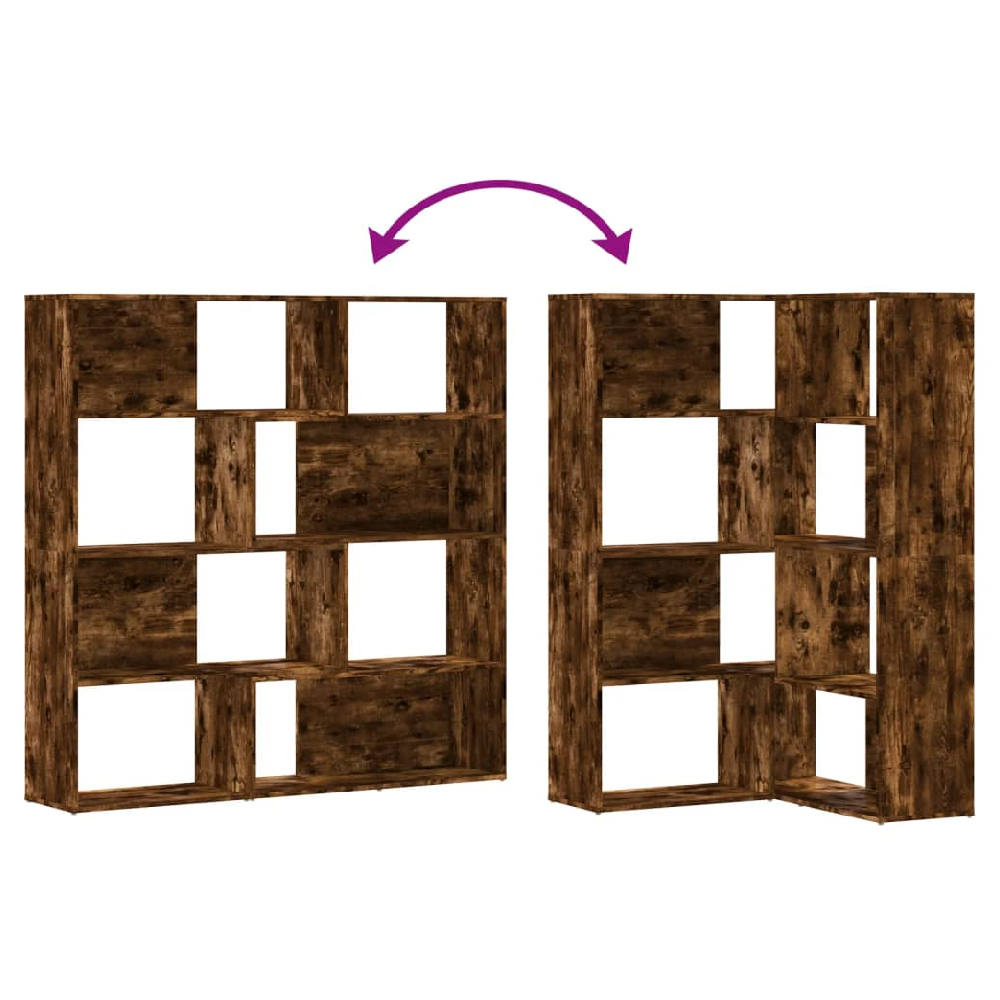 Galva Wooden Corner Bookcase With 8 Shelves In Smoked Oak