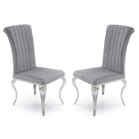 Product photograph of Galvan Fabric Dining Chair In Silver With Metal Frame In A Pair from Furniture in Fashion